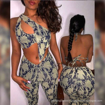Printed Sleeveless Crop Club Slim Suit Bandage Crop Top 2 Piece Cut Out Set Sexy Cut Out Two Piece Set
